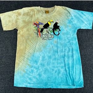 Viuntage OKEY Costa Rica Tie Dye‎ T-Shirt Toucan Graphic Print Short Sleeve XXL